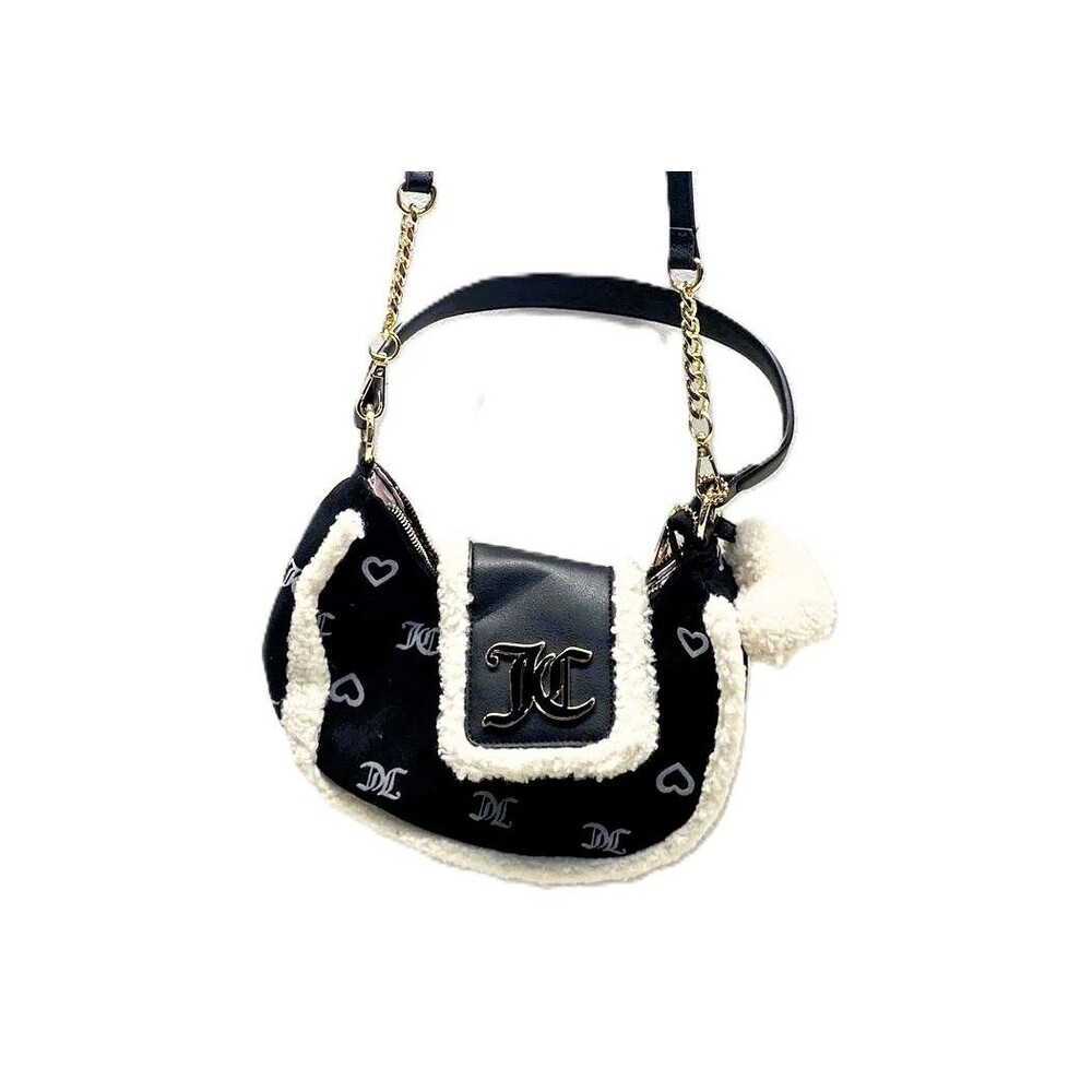 Juicy Couture Black Sherpa Trim Heart Crossbody Shoulder Bag Charm